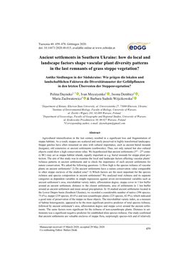 Ancient Settlements in Southern Ukraine: How Do Local and Landscape Factors Shape Vascular Plant Diversity Patterns in the Last Remnants of Grass Steppe Vegetation?