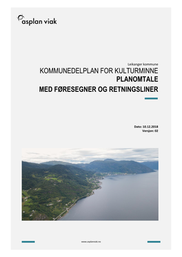 Kommunedelplan for Kulturminne – Planomtale Med Føresegner Og