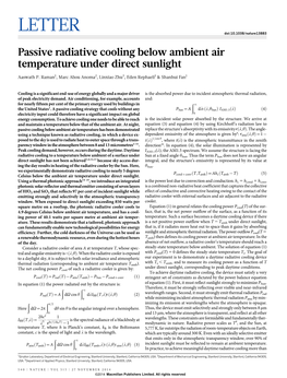 Passive Radiative Cooling Below Ambient Air Temperature Under Direct Sunlight