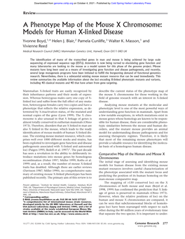 A Phenotype Map of the Mouse X Chromosome: Models for Human X-Linked Disease
