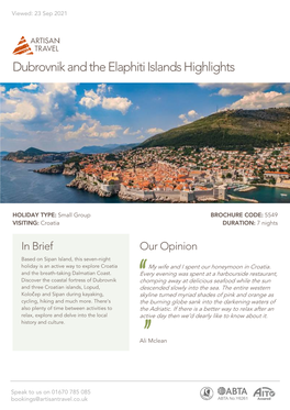 Dubrovnik and the Elaphiti Islands Highlights