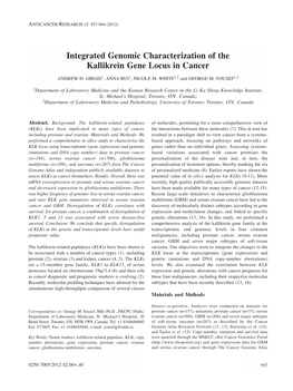 Integrated Genomic Characterization of the Kallikrein Gene Locus in Cancer