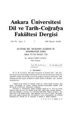 Ankara Üniversitesi Dil Ve Tarih-Coğrafya Fakültesi Dergisi