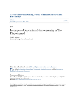 Incomplete Utopianism: Homosexuality in the Dispossessed Beck O