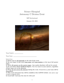 Science Olympiad Astronomy C Division Event