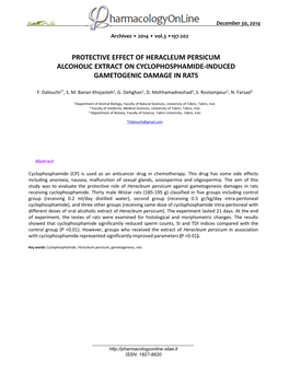 Protective Effect of Heracleum Persicum Alcoholic Extract on Cyclophosphamide-Induced Gametogenic Damage in Rats