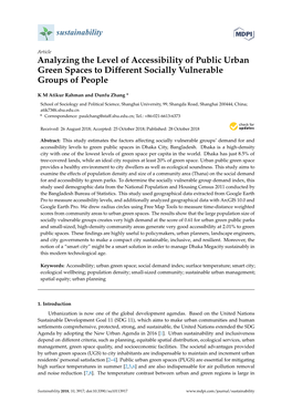 Analyzing the Level of Accessibility of Public Urban Green Spaces to Different Socially Vulnerable Groups of People