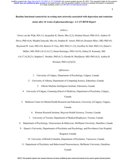 Baseline Functional Connectivity in Resting State Networks Associated with Depression and Remission