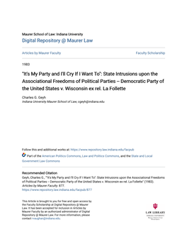 "It's My Party and I'll Cry If I Want To": State Intrusions Upon the Associational Freedoms of Political Parties -- Democratic Party of the United States V