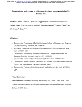 Recapitulation and Reversal of Schizophrenia-Related Phenotypes in Setd1a- Deficient Mice