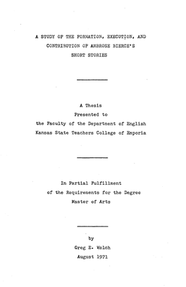 A Study of the Formation, Execut~On, and Contribution of Ambrose Bierce's Short Stories