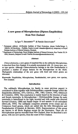 A New Genus of Microphorinae (Diptera Empidoidea) from New Zealand