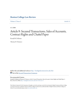 Secured Transactions; Sales of Accounts, Contract Rights and Chattel Paper Ronald W