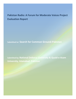 Pakistan Radio: a Forum for Moderate Voices Project Evaluation Report