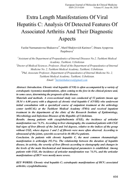 Extra Length Manifestations of Viral Hepatitis C: Analysis of Detected Features of Associated Arthritis and Their Diagnostic Aspects