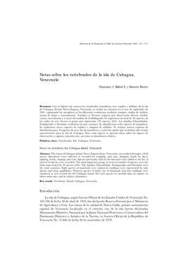 Notas Sobre Los Vertebrados De La Isla De Cubagua, Venezuela