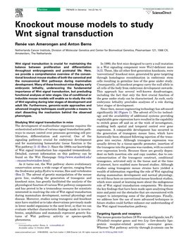 Knockout Mouse Models to Study Wnt Signal Transduction