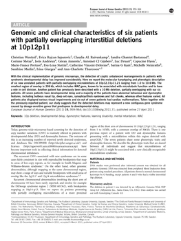 Genomic and Clinical Characteristics of Six Patients with Partially Overlapping Interstitial Deletions at 10P12p11