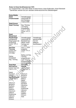 Ämter Im Kreis Nordfriesland Ab 1970 Zur Vorgeschichte S. Die Listen