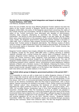 The Ethnic Turks in Bulgaria: Social Integration and Impact on Bulgarian – Turkish Relations, 1947-2000 Lilia Petkova, Budapest Economics