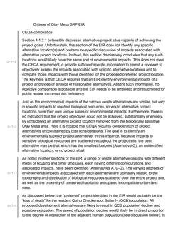 Critique of Otay Mesa SRP EIR CEQA Compliance Section 4.1.2.1 Ostensibly Discusses Alternative Project Sites Capable of Achievin