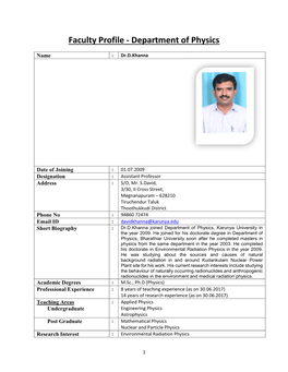 Faculty Profile - Department of Physics
