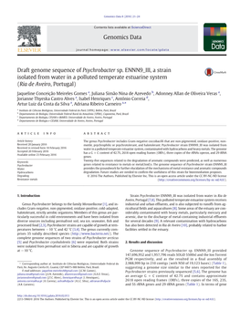 Draft Genome Sequence of Psychrobacter Sp. ENNN9 III, a Strain Isolated from Water in a Polluted Temperate Estuarine System (Ria De Aveiro, Portugal)