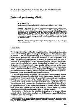 Fission Track Geochronology of India*