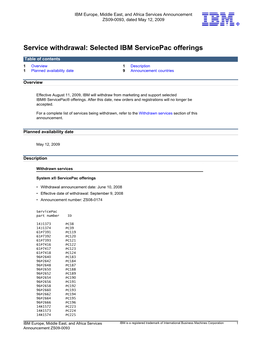 Service Withdrawal: Selected IBM Servicepac Offerings