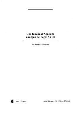 Una Família D'agullana a Mitjan Del Segle XVIII