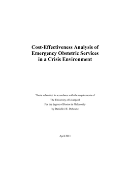 Cost-Effectiveness Analysis of Emergency Obstetric Services in a Crisis Environment