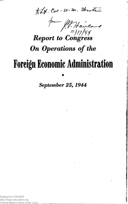 Report to Congress on Operations of the Foreign Economic Administration