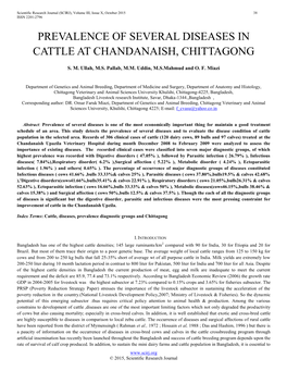 Prevalence of Several Diseases in Cattle at Chandanaish, Chittagong