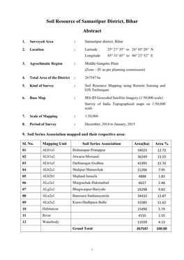 Soil Resource of Samastipur District, Bihar Abstract