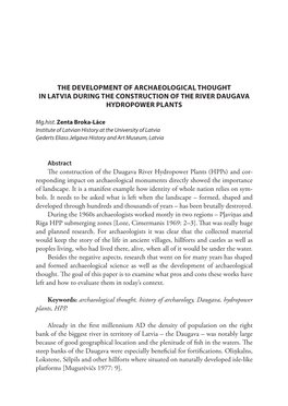 The Development of Archaeological Thought in Latvia During the Construction of the River Daugava Hydropower Plants