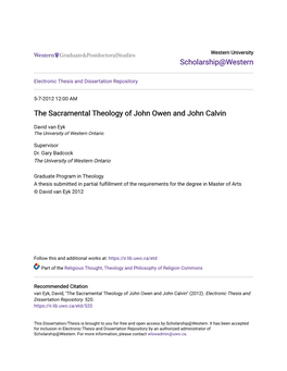 The Sacramental Theology of John Owen and John Calvin