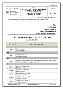 Sd/- CHECKLIST of CURRENT AIP SUPPLEMENTS