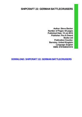 Shipcraft 22: German Battlecruisers Ebook Free Download