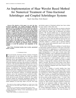 An Implementation of Haar Wavelet Based Method for Numerical Treatment of Time-Fractional Schrodinger¨ and Coupled Schrodinger¨ Systems Najeeb Alam Khan, Tooba Hameed