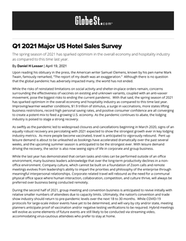 Q1 2021 Major US Hotel Sales Survey