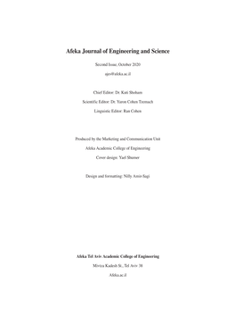 Afeka Journal of Engineering and Science