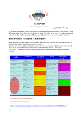Hacktivism François PAGET (Researcher Chez Mcafee Labs) July 2013, Article N°II.3