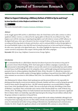 What to Expect Following a Military Defeat of ISIS in Syria and Iraq? by Anne Speckhard, Ardian Shajkovci and Ahmet S