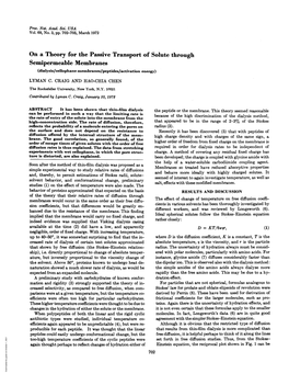 Semipermeable Membranes (Dialysis/Cellophane Membranes/Peptides/Activation Energy) LYMAN C