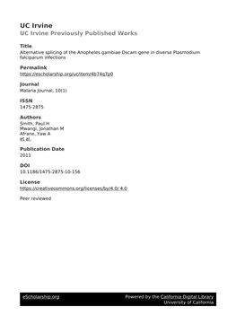 Alternative Splicing of the Anopheles Gambiae Dscam Gene in Diverse Plasmodium Falciparum Infections