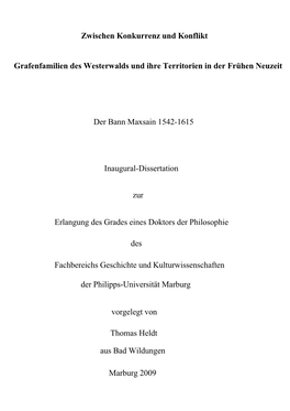 Grafenfamilien Des Westerwalds Und Ihre Territorien in Der Frühen Neuzeit