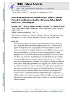 Advocacy Coalitions Involved in California's Menu