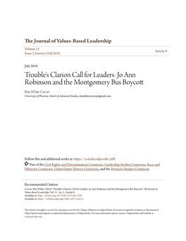 Jo Ann Robinson and the Montgomery Bus Boycott Rita White Carver University of Phoenix, School of Advanced Studies, Ritawhitecarver@Gmail.Com