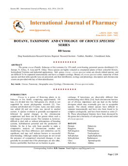 Botany, Taxonomy and Cytology of Crocus Speciosi Series