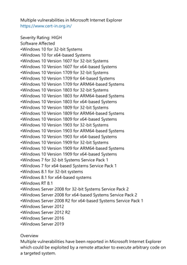 Multiple Vulnerabilities in Microsoft Internet Explorer